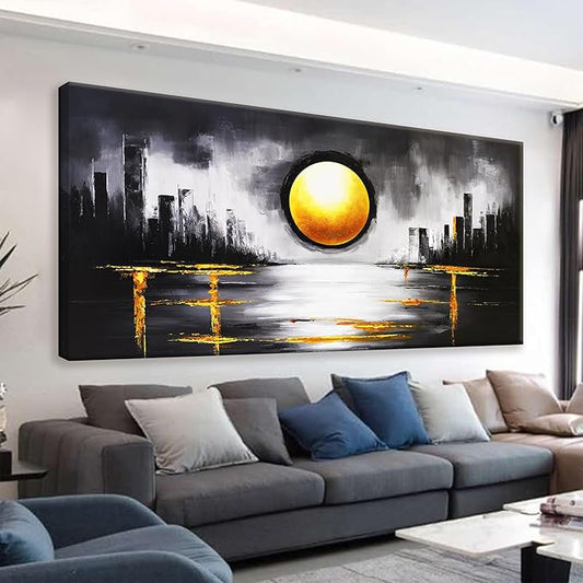 Abstract Black And Gold Wall Art Painting Canvas Art Wall Decor Prints Abstract Wall Decor For Living Room Wall Bedroom Kitchen Office Artwork Ready To Hang 24" × 48"