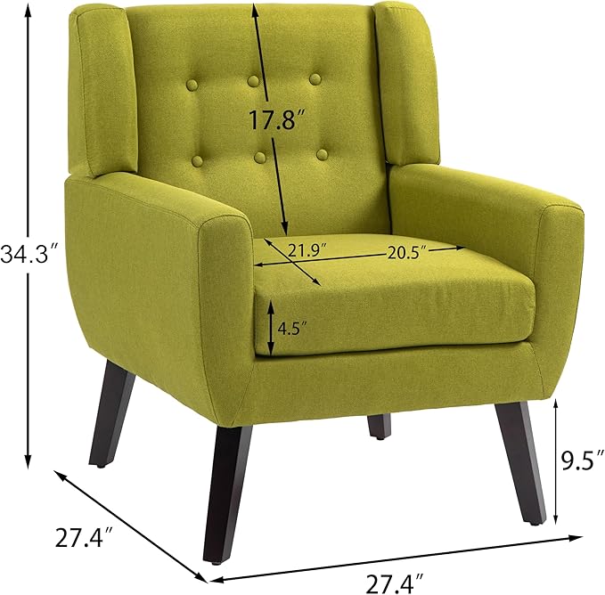 UIXE Accent Chairs Set of 2, Modern Upholstered Arm Chair, Mid-Century Club Armchair Comfy Single Lounge Sofa Button Tufted Living Room Reading Seat Bedroom Side Sitting for Home Office,Green