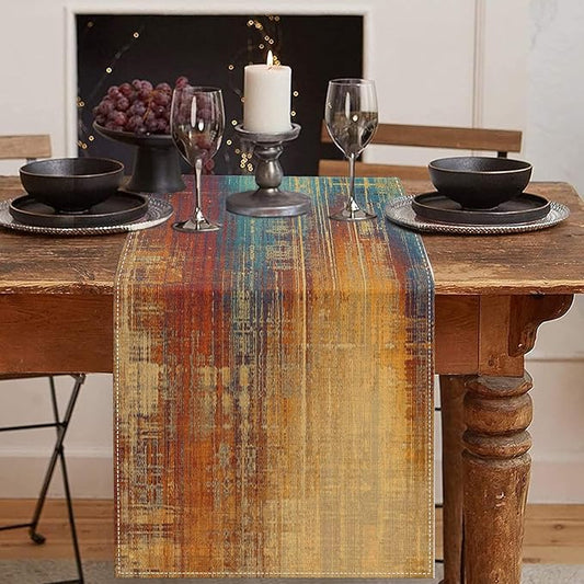 Emvency Blue and Orange Table Runner, Vintage Abstract Messy Rust Painting Dining Decor for Kitchen Coffee Table Family Dinners Holiday Parties Wedding Events Decor(13x108 inch)
