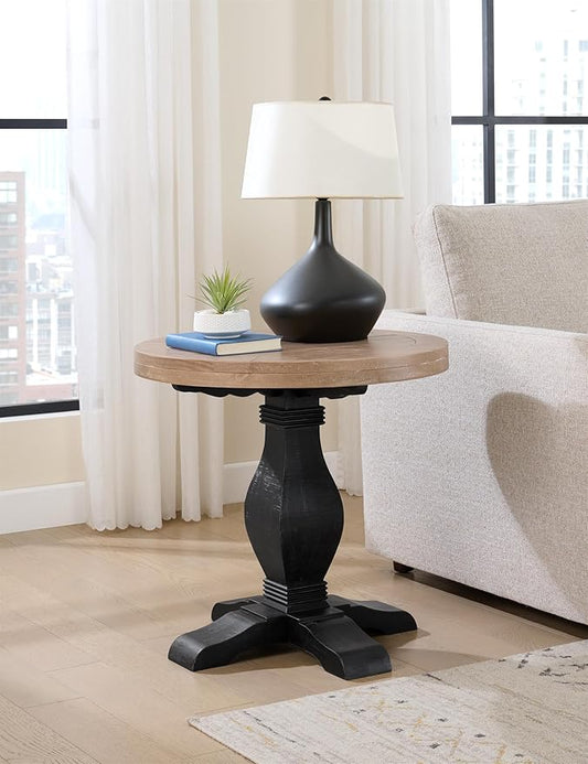Martin Svensson Home Napa Solid Wood Pedestal End Table, Black and Driftwood