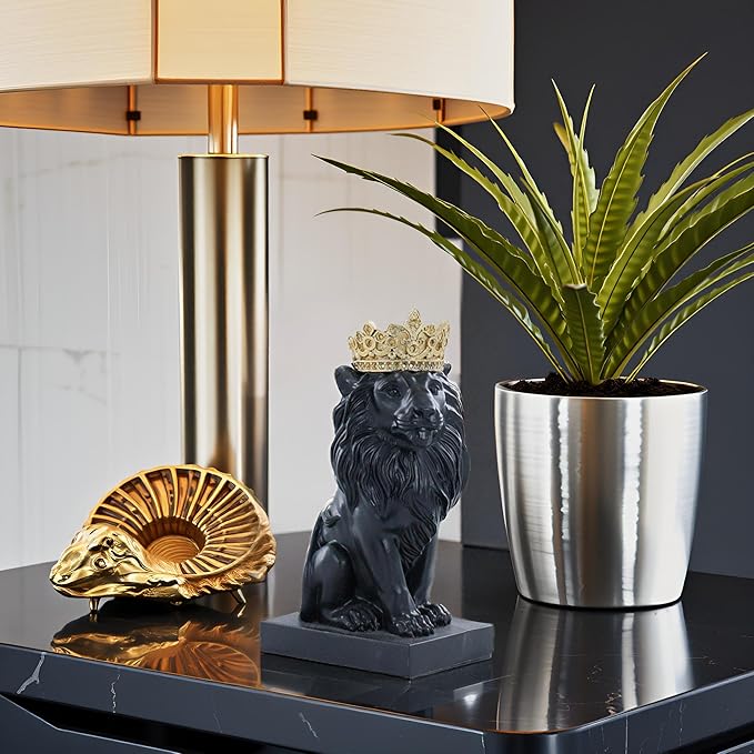 8" Crown Lion King Statue Decor, The King of Beasts - Statue Decoration for Home/Study/Living Room, Great Collectible Figurines, Best Gift for The Man, Black Golden Color