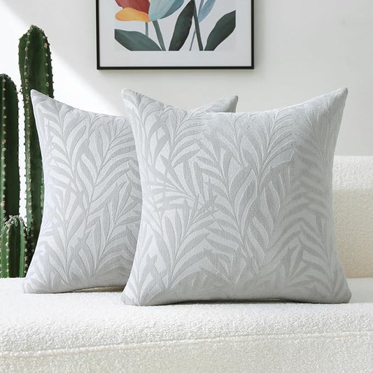 FUTEI Dark Grey Decorative Throw Pillow Covers 26x26 Inch Set of 2,Soft Chenille Phoenix Tail Leaf Textured Euro Pillow Shams,Modern Home Decor for Couch Bed Living Room