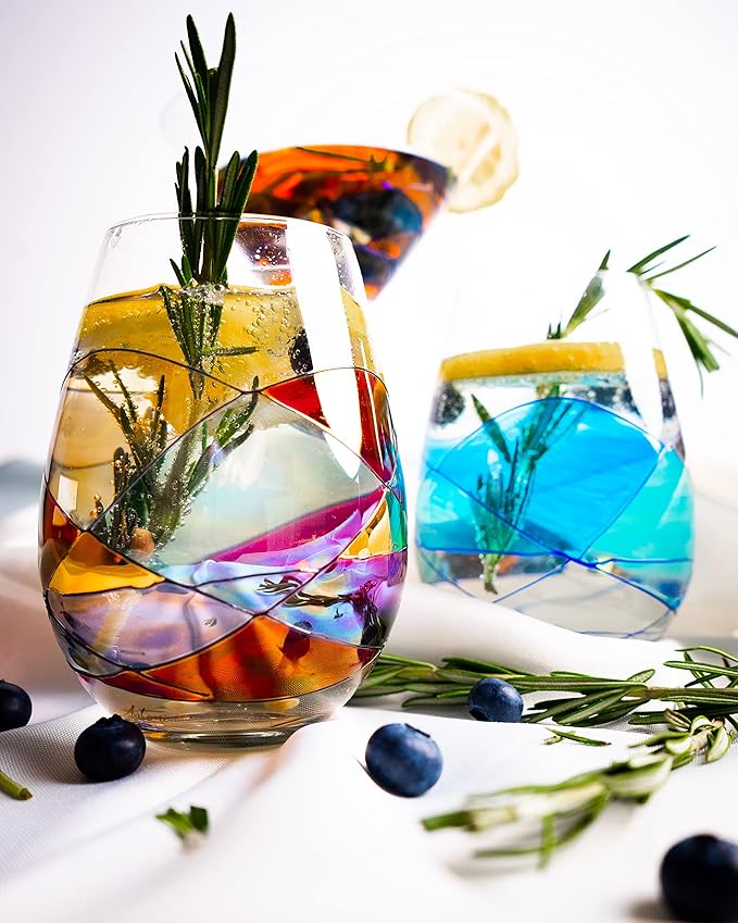 BARCELONA Stemless Wine Glasses – Hand‑Painted Set of 1 Unique Wine Gift for Wedding, Anniversary, Housewarming & Christmas • Sagrada Familia Style • Ideal for Women & Men