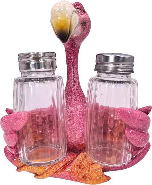 Decorative Flamingo Salt and Pepper Shaker Holder, Coastal Kitchen Decor (Flamingo)