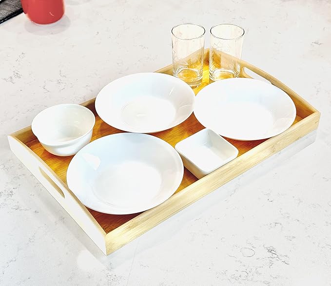 Bam & Boo Natural Bamboo Serving Tray Extra Large Rectangular with Handles for Food, Drinks, Storage, Decor, Vanity, Breakfast, Parties, Weddings, Picnics(20” x 13” x 2.35”, Natural)