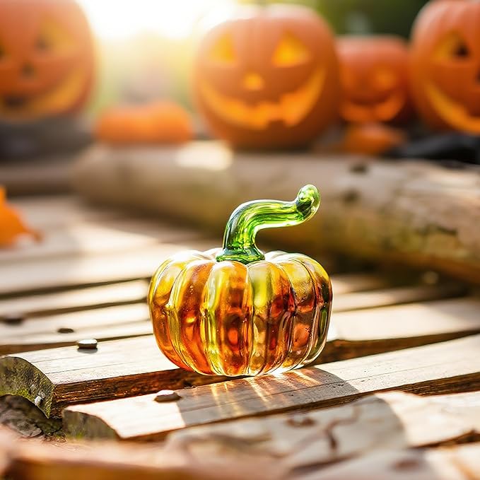 H&D HYALINE & DORA 6 Pcs Blown Glass Pumpkin Figurines Crystal Halloween Pumpkin Paperweight for Home Fall Harvest Thanksgiving Halloween Decor