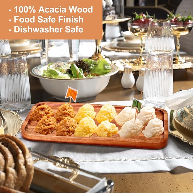 Small Wooden Platter Mini Charcuterie Boards Rectangle Acacia Wood Serving Trays Decorative Cheese Board Cake Appetizer Plates for Party, Home Decor, Food Dish Fruit Dessert Snack Tray,11"X5.5"