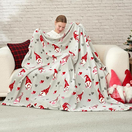 Cozy Bliss Gnome Love Heart Blanket Gift Ultra Soft Milkyplush™ Throw Blanket Cute gnome Pattern Heart Blankets for her Birthday Gift Blankets(Gnome Love,50"x60")