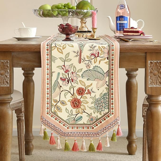 patdrea Velvet French Table Runner Farmhouse for Home Kitchen Dining Decor Parties Family Dinners Wedding 12"*102"