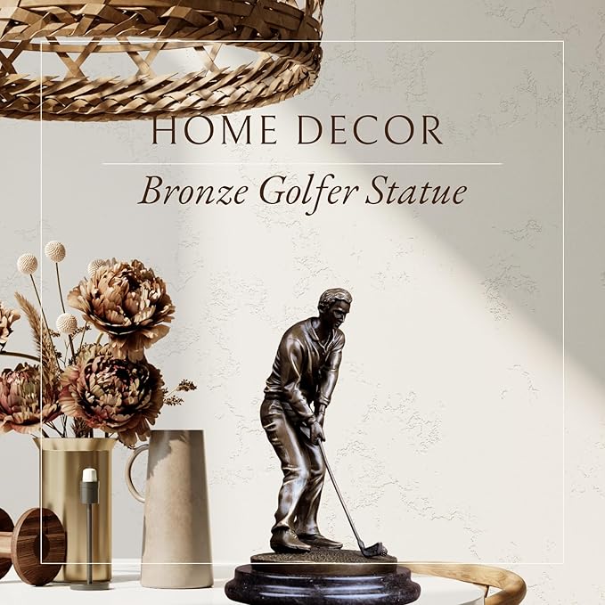 9.1'' Bronze Golf Putting Statue, Handcrafted Golfer Figurine Sculpture with Marble Base, Classic Sports Art Collectible for Home Office Decor and Golf Enthusiasts Gift