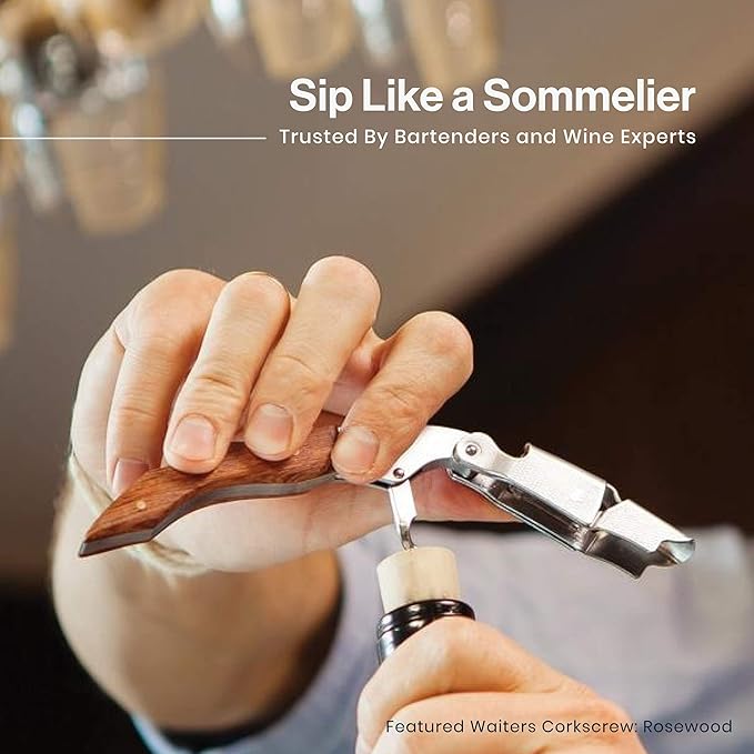 Hicoup Wine Opener - Professional Corkscrews for Wine Bottles w/Foil Cutter and Cap Remover - Manual Wine Key for Servers, Waiters, Bartenders and Home Use - Sandalwood