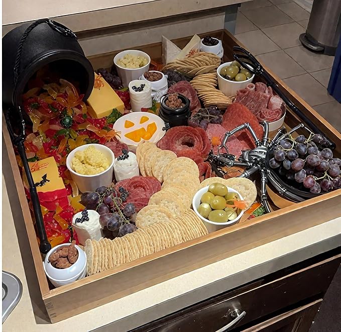 Serving Tray with Handles, 22 inch Large Square Ottoman Tray Coffee Table Tray, Wooden Trays Decorative Trays for Party, Food Serving, Breakfast, Dinner, Coffee Tea, Appetizers