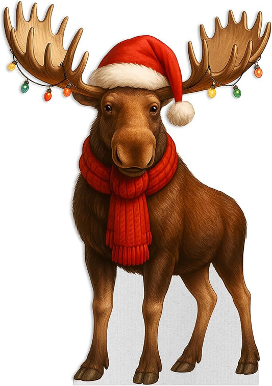 Moose - Xmas Life Size Standee - 4FT Freestanding Coroplast Cutouts | Safari Animal Standup Photo Booths, Jungle Party, Birthday & Halloween Decorations
