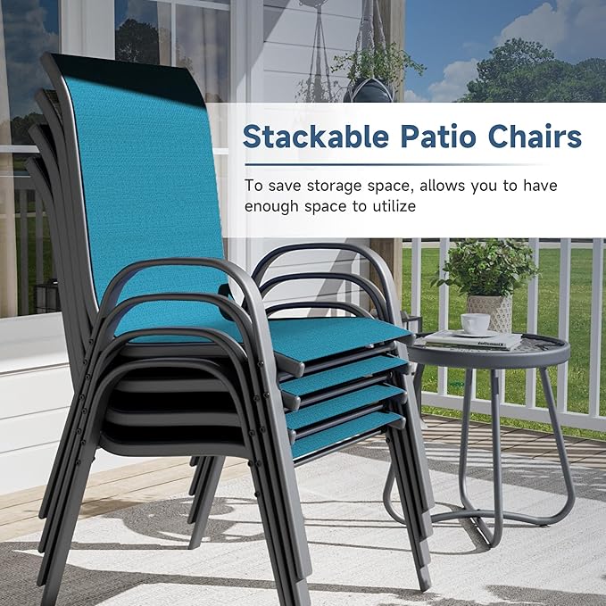 Amopatio Patio Chairs Set of 4, Outdoor Stackable Dining Chairs for All Weather, Breathable Garden Outdoor Furniture for Backyard Deck, Light Blue