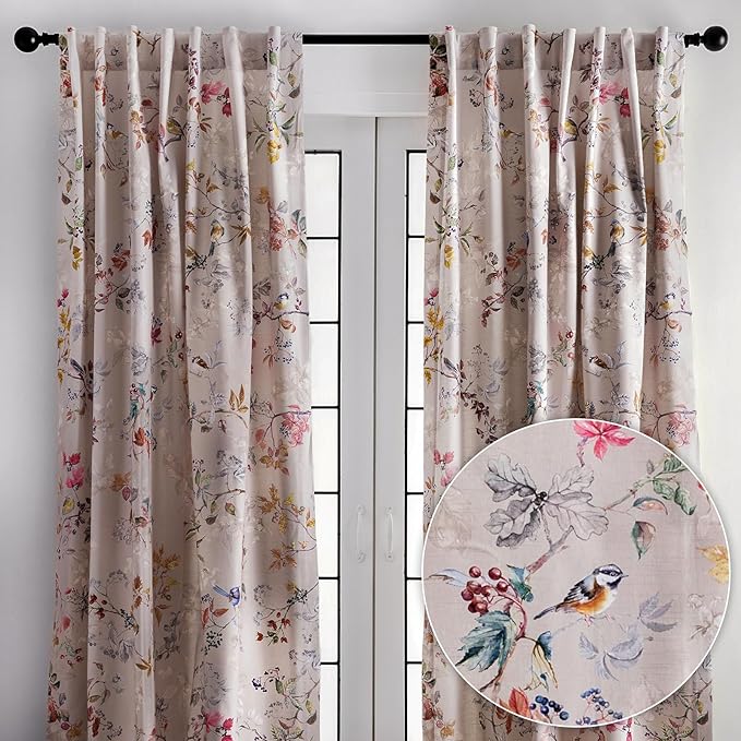 Maison d' Hermine Curtains for Living Room 100% Cotton 84 inch Length Two Panels Light Filtering Curtains for Bedroom Windows with Rod and Loop Pockets Drapes (Equinoxe Multicolor, 50" W x 84" L)