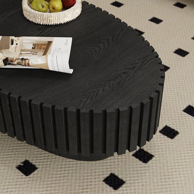 Modern Wood Coffee Table - Handcraft Drum Coffee Tables with Sturdy Base, Easy Assembly, Contemporary Style Small Coffee Table Tea Table for Living Room, Bedroom, Office (Black Oval)
