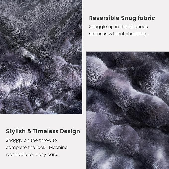 Cozy Bliss Faux Fur Throw Blanket for Couch, Fuzzy Soft Plush Thick Bubble Blanket for Sofa Bedroom Living Room, 60 * 80 Inches Tie Dye Black