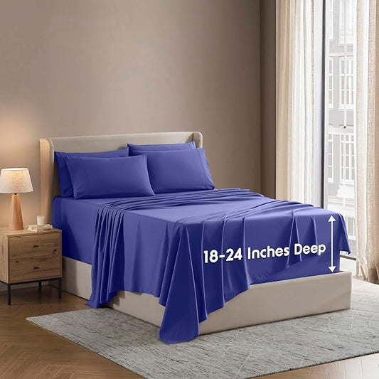 Nestl Extra Deep Twin Sheet Set - 4 Piece Breathable & Cooling Sheets - Hotel Luxury Bedding Set w/18-24 Inch Deep Pockets - Easy & Secure Fit - Super Soft, Wrinkle Free & Comfy - Royal Blue