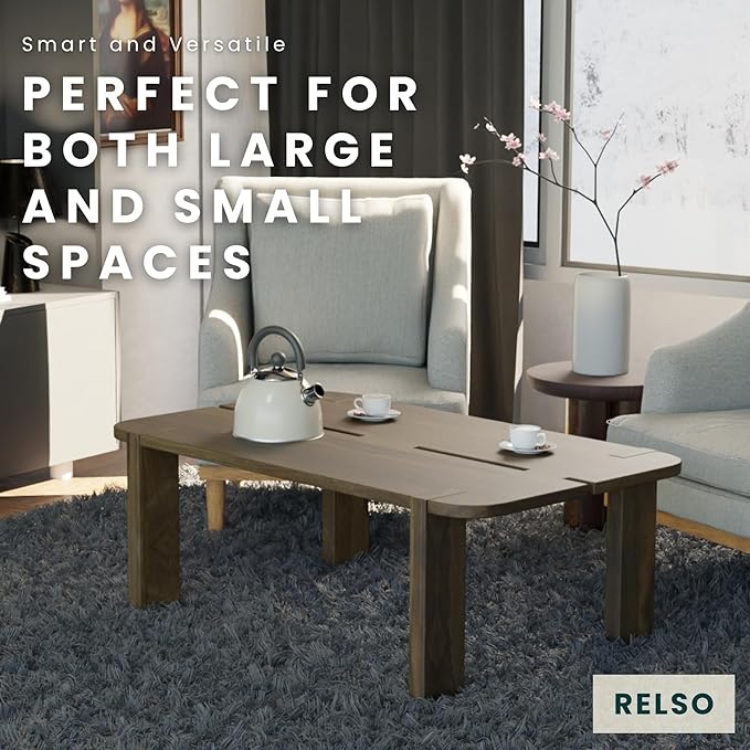 Mocha Coffee Table – Handcrafted Mango Wood Table with Coffee Finish | Large Accent Piece for Living Room, Patio, Entryway, or Office – Durable Centerpeice | Easy Assembly, Mid Century Decor