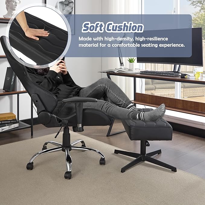 VECELO Under Desk Footrest, PU Ergonomic Foot Rest with Comfort Padding, Height Adjustable for Relieving Leg Pain, Stiffness, Black