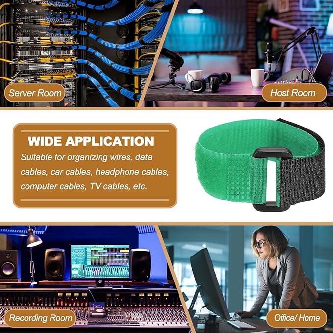 PATIKIL 8 x 0.79 Inch Reusable Cable Ties 10 Pcs Adjustable Hook and Loop Straps Cord Management Wire Wrap Cord Ties Organizer for Home Office Cables, Green