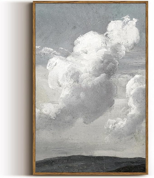 VIYYIEA Vintage Framed Cloud Wall Art Decor, Living Room Bedroom Cloudy Pictures Collage Wall Decor, Framed Canvas Prints Artwork, Retro Abstract Paintings,16x24 Inch