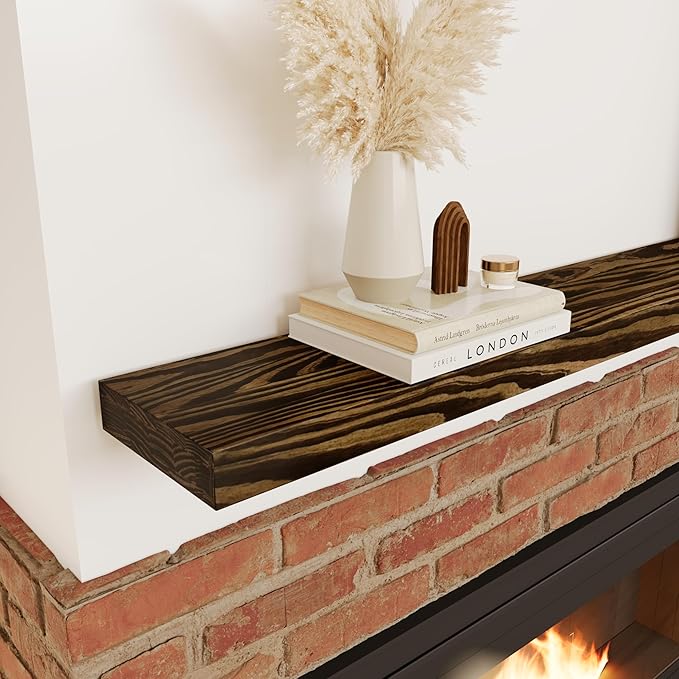 72'' Pine Wood Floating Shelf for Wall - Rustic Wall Mounted Wooden Shelf for Stylish Home Décor, Fireplace Mantel 72inch (Dark Brown, 72x8x2) - 1pcs