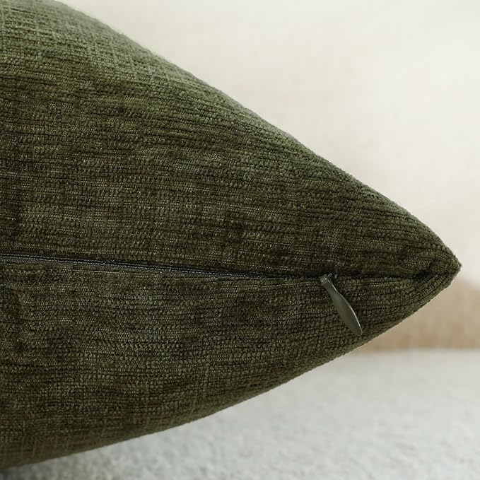 Sage Green Chenille Decorative Couch Throw Pillow Covers, Soft Cushion Cases for Home Livingroom Sofa Décor, Pack of 2, 14 x 14 Inches