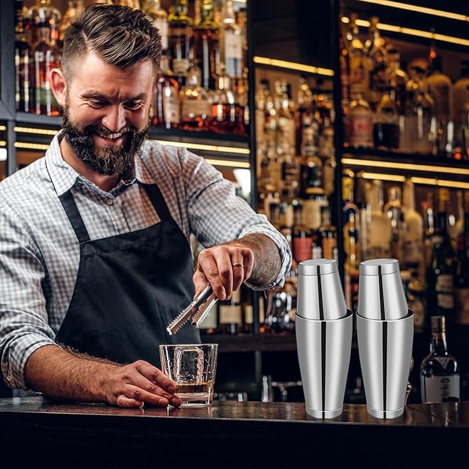 Sabary 12 Pcs Cocktail Shakers Professional Bar Shaker Boston Set Stainless Steel Martini Drink Mixer Basic Tool Weighted Shake Metal Can Cocktail Shaker Set, 18 Oz, 28 oz (Silver)