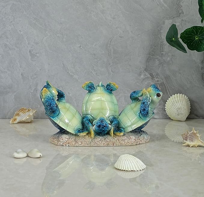 Resin Turtle Statue - Feng Shui Sea Turtle Figurine, Lucky Wealth Blue Aquatic Table Centerpiece, 6-Inch Decorative Sculpture for Home & Office