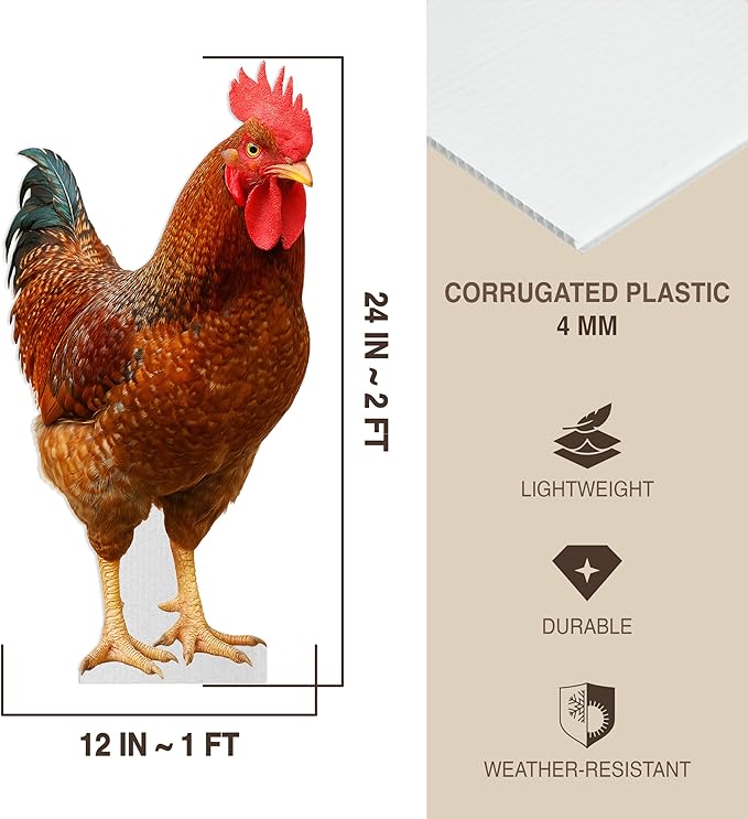 Rooster Life Size Standee - 2FT Freestanding Coroplast Cutouts | Farm Animal Standup Photo Booths, Birthday & Halloween Decorations