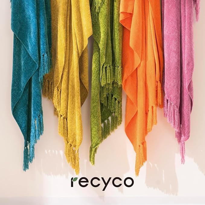 RECYCO Throw Blanket Soft Cozy Chenille Throw Blanket with Fringe Tassel for Couch Sofa Chair Bed Living Room (Teal, 60'' x 80'')