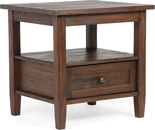SIMPLIHOME Warm Shaker SOLID WOOD 20 inch Wide Rectangle Transitional End Table in Distressed Charcoal Brown for the Living Room and Bedroom