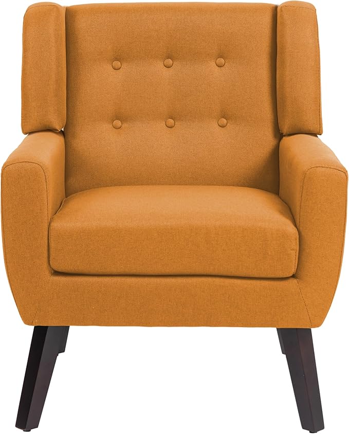 UIXE Accent Chair, Modern Upholstered Armchair in Fabric for Living Room, Comfy Club Arm Chairs Single Sofa Button Tufted Bedroom Reading Seat - Orange, Set of 2