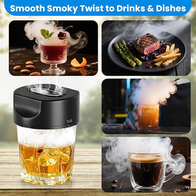 WIFEA Electric Whiskey Smoker Kit, Built-in Lighter, Old Fashioned Drink Smoker Kit with 6 Wood Chips, Rechargeable Cocktail Machine, No Butane Needed - Bourbon Whiskey Gifts for Men, Dad, Husband