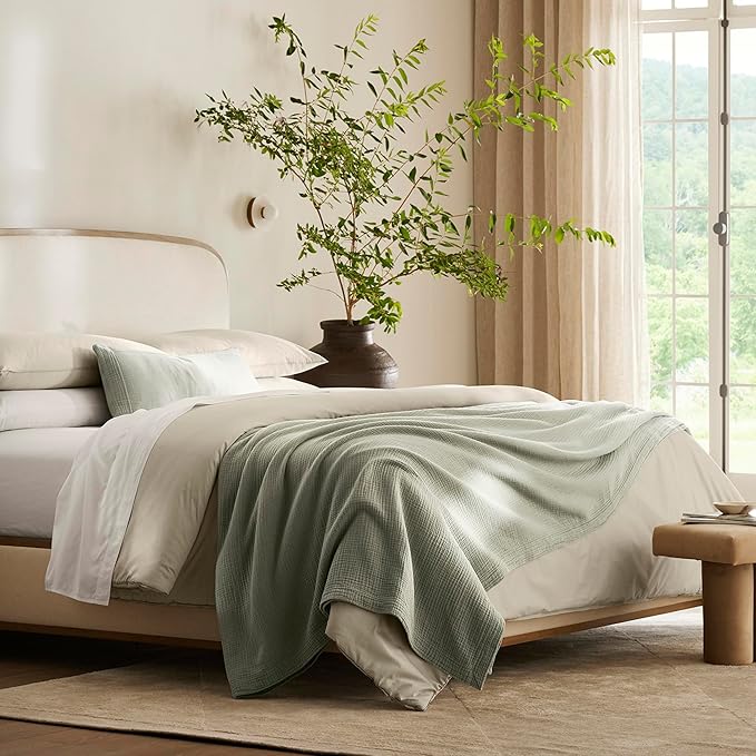 BOLL & BRANCH Dream Bed Blanket - Full/Queen, Sageleaf - Luxury 100% Organic Cotton - Soft, Lightweight and Breathable - Cloud-Like Touch