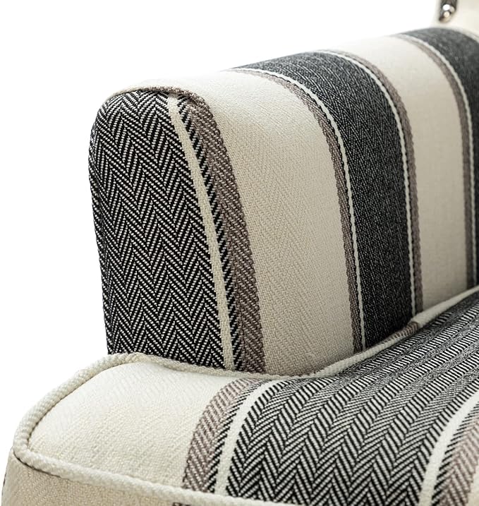 HULALA HOME Living Room Armchair Farmhouse Striped Accent Reading Chair with Wooden Legs & High Back Rest & Padded Armrest & Nail Head Trim for Lounge/Bedroom, Striped Black