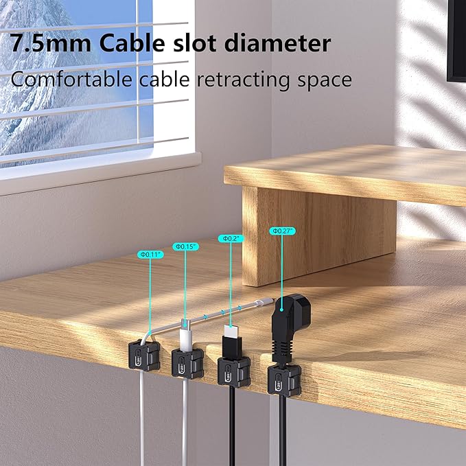 6 Pack Magnetic Cable Clips [Cable Smooth Adjustable] Cord Holder,Under Desk Cable Management,Kailfee Adhesive Wire Holder Keeper Organizer for Home | Office | Car | Desk | Nightstand | Strong Magnet
