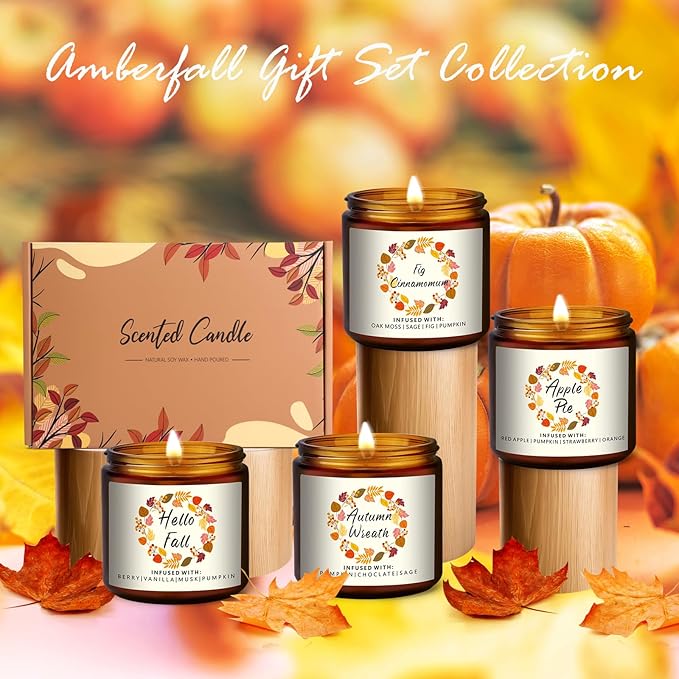 Fall Candle Gifts Set,6 Pack Scented Candles for Home Decor- Autumn Scent of Berry,Sugared Lemon,Spiced Apple,FIG Pumpkin,Cinnamon,Autumn Decorations for Home, Fall Candle Gifts Basket for Women