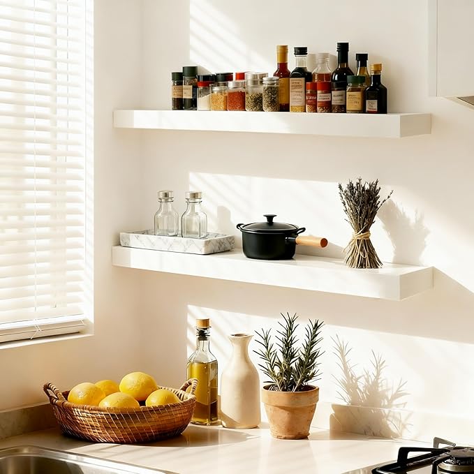 Floating Shelves for Wall(Set of 2)-36 Inch White Wood Wall Shelf with Invisible Brackets for Bathroom,Bedroom,Drawingroom,Kitchen for Decor(2pcs,White)