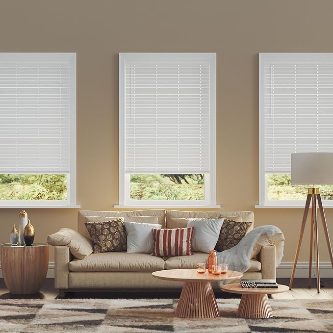2 Inch Cordless Room Darkening Faux Wood Blind - 53.25" W x 60" L - White, Over 1,000 Custom Sizes Starting at 18.97, Inside or Outside Mount, Venetian Shades for Interior Windows by Lumino