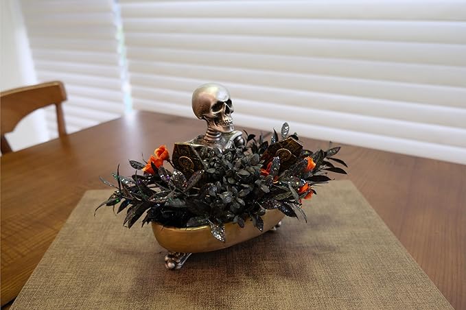 Halloween Decor Skull Table Centerpiece - Halloween Skull Bowl Decoraiton for Home Indoor Room Table Shelf Mantel - Resin Statue, 8 Inch Wide