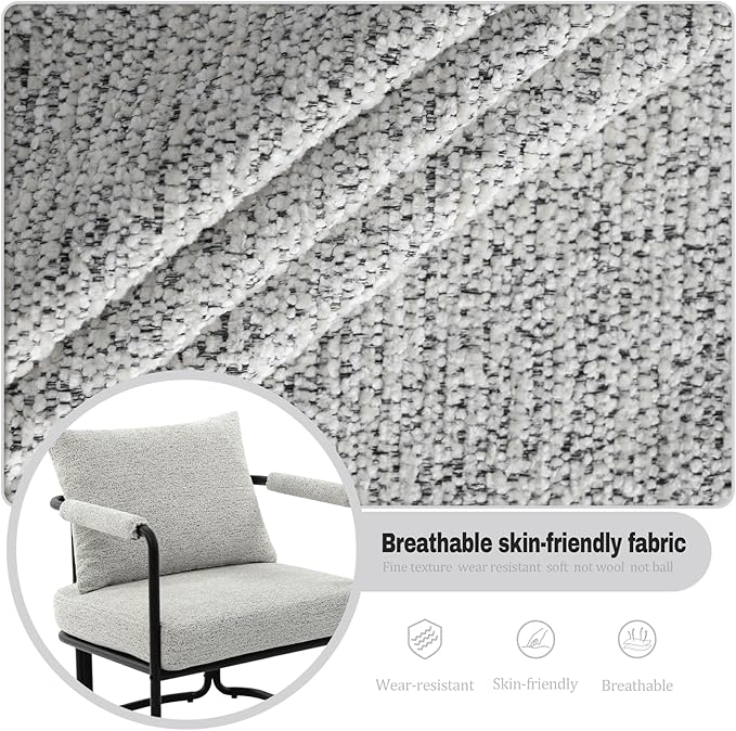 Mid-Century Modern Accent Chairs Set of 2, Comfy Upholstered Lounge Arm Chairs with Chenille Fabric for Living Room, Bedroom, Apartment, Reading Corner, Office, Light Grey