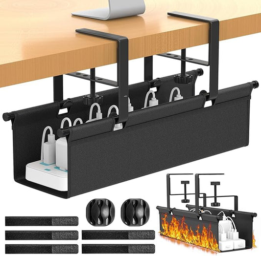 Under Desk Cable Management Tray, REFLYING 14.6" Cable Management Under Desk No Drill,Adjustable Clamp Cord Wire Organizer, Cord Hider for Standing Table, Wire Hider for Office,Home (Small)