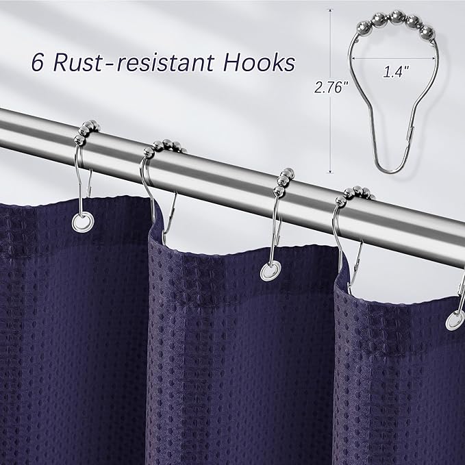 Purple Stall Shower Curtain Waffle Weave Fabric, Luxury Waterproof Shower Curtains, 256GSM Heavy Duty Camper Shower Curtain for Travel Trailers with 6 Metal Hooks, 36Wx72H