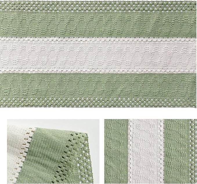 Artoid Mode Light Green Farmhouse Rustic Table Runner, Seasonal Hollow Kitchen Dining Table Decoration for Home Party Decor 12x72 Inch