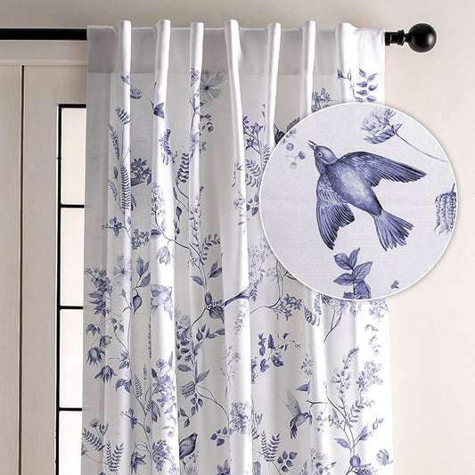 Maison d' Hermine Curtains for Living Room 100% Cotton 96 inch Length One Panel Light Filtering Curtains for Bedroom Windows with Rod and Loop Pockets Drapes (Neo Ipomee White, 50" W x 96" L)
