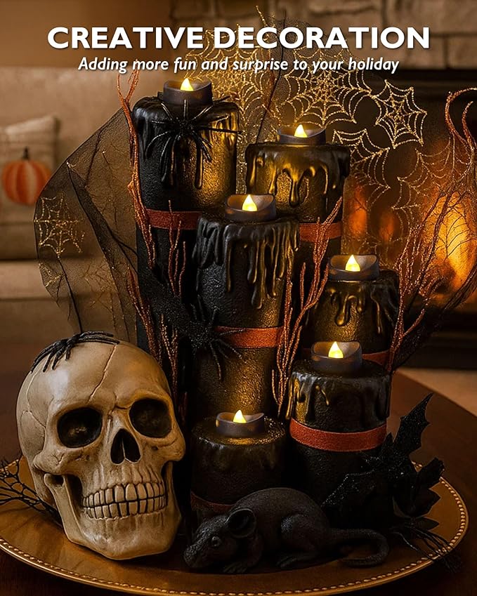 Homemory Black Tea Lights Candles Battery Operated, 200+Hour Flameless Flickering Fake Electric LED Colored Tealights Candles for Halloween, Theme Party, Wedding Table Decor, Holiday Decor, 24-Pack