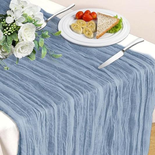 Blue Table Runner, 10Ft 120in Cheesecloth Table Runner, Gauze Rustic Cheese Cloth Table Runners for Wedding, Party, Baby & Bridal Shower, Boho Table Runners for Christmas Thanksgiving Halloween Easter