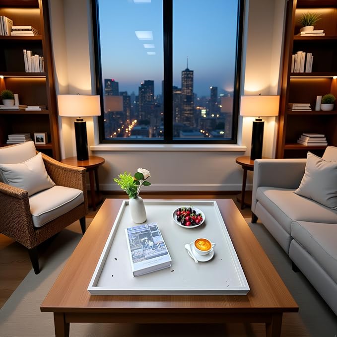 25*25 Inch Rectangular Ottoman Tray | Textured PU Leather, Waterproof & Heat-Resistant Storage for Coffee/Dining Tables, Sofa, Bed, Entertainment & Party (Tranquil Beige, 25 * 25in)